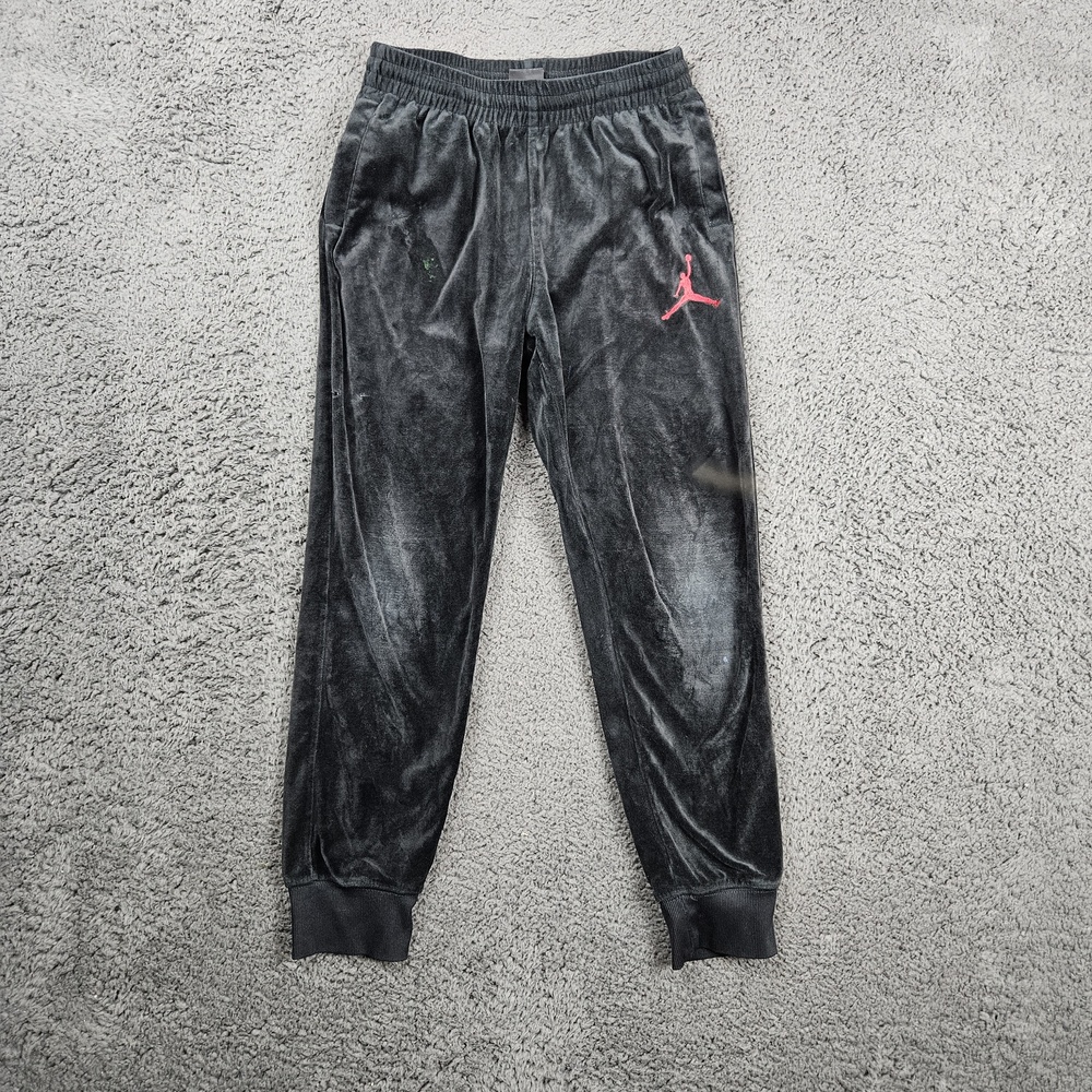 Nike Jordan Joggers Kids Medium Dark Black Velour Sporty